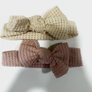 Kids Knit Bow Headband Set - Cream and Dusty Pink
